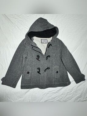 Stolen Hearts Womens Jacket Sz Large Hooded Hood Zip Button Toggle Gray